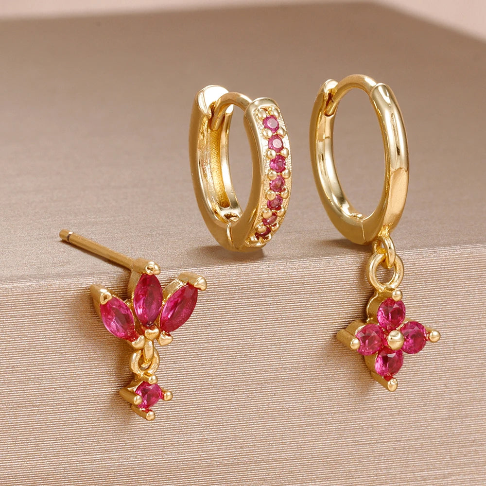 3PCS Orange Blue Zircon Hanging Earrings Set for Wome