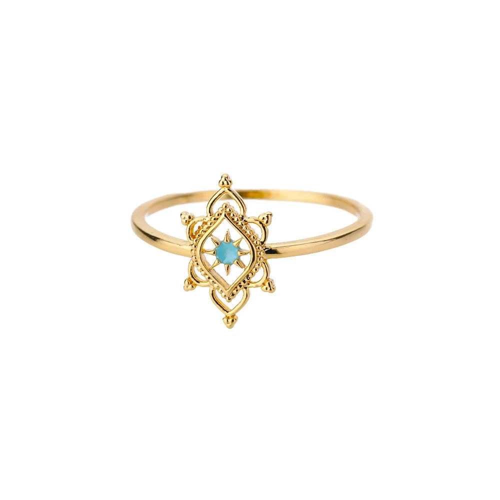 Stainless Steel Lotus Flower Ring for Women Gold Color Vintage Stone Opal Oval