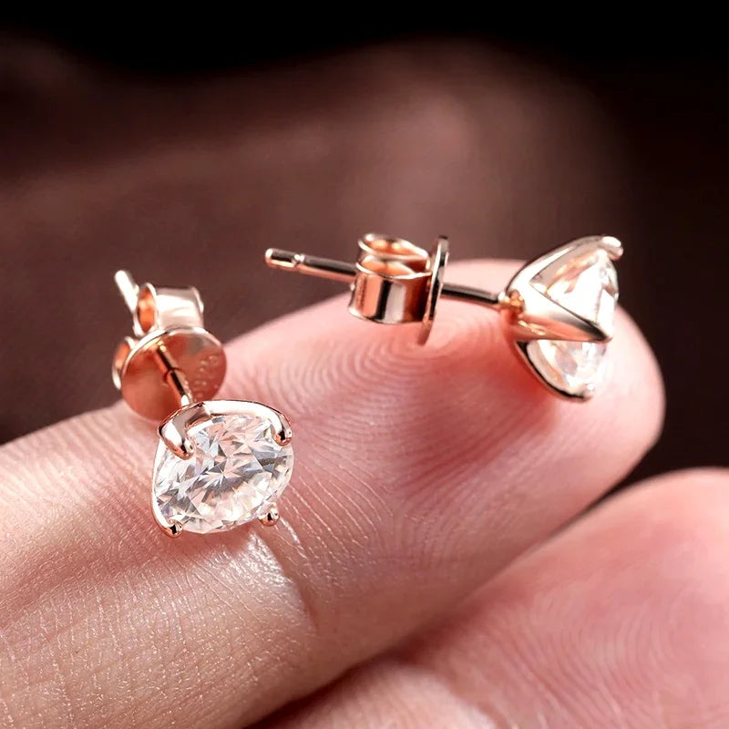 0.2-3CT Moissanite Stud Earrings For Women Rose Gold Tone Plated Solid 925 Sterling Silver Sparkling Lab Created Diamond