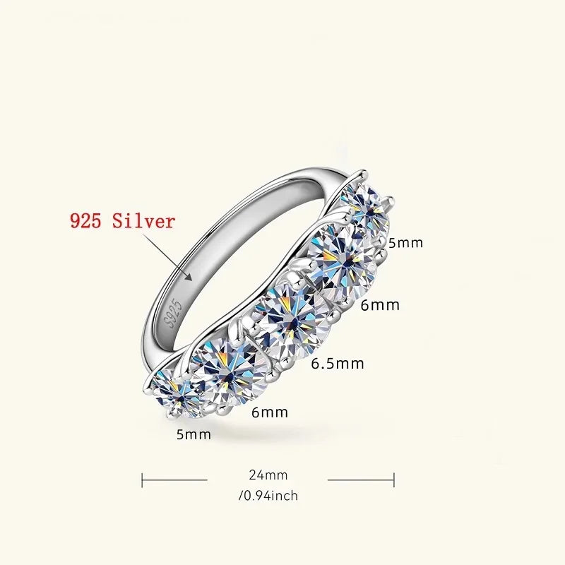 18k Plated 3.6CT All Moissanite Rings for Women 5 Stones Sparkling Diamond S925 Sterling Silver  GRA