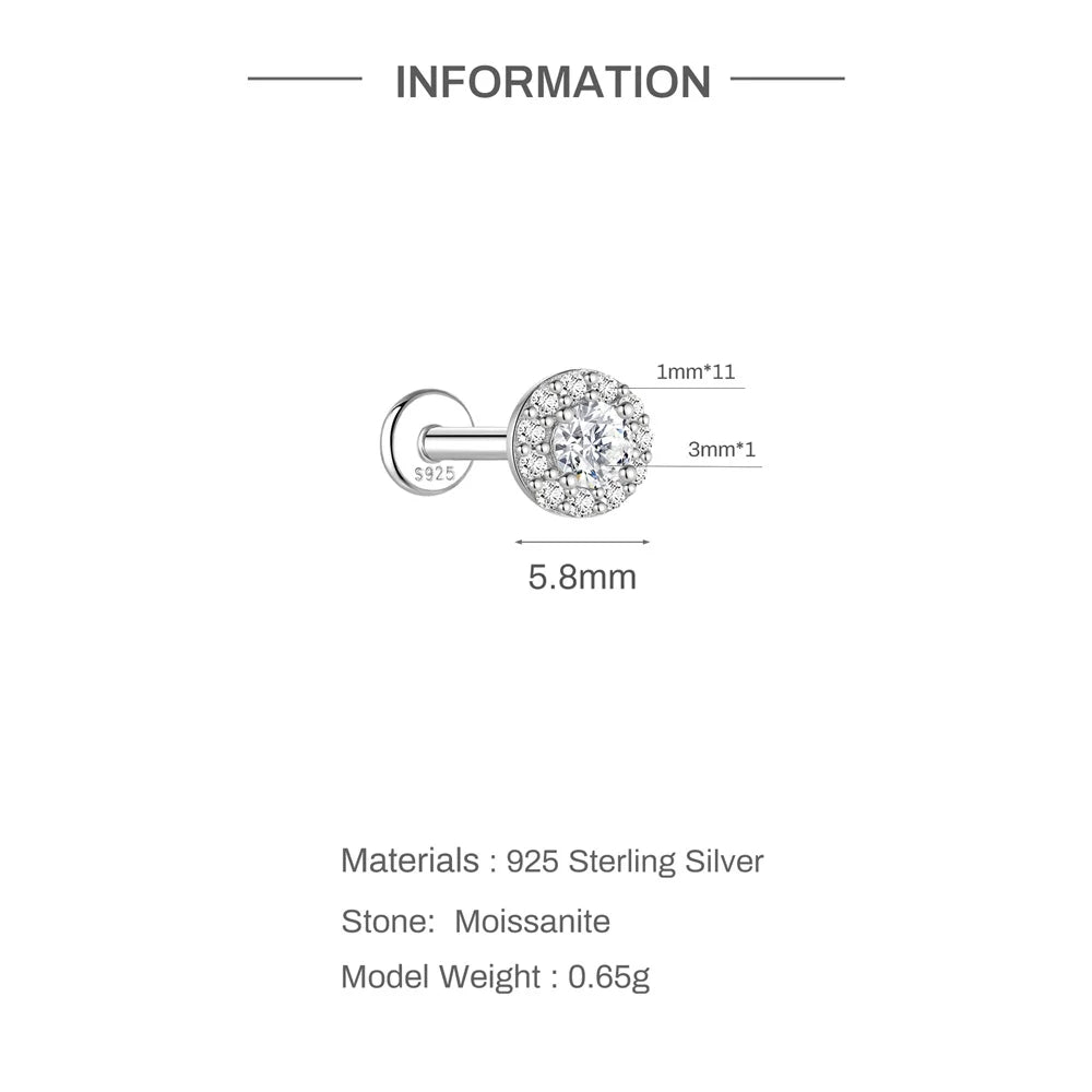 0.5-1.2 Carat D Color Moissanite Ear Stud Earrings For Women 925 Sterling Silver Sparkling