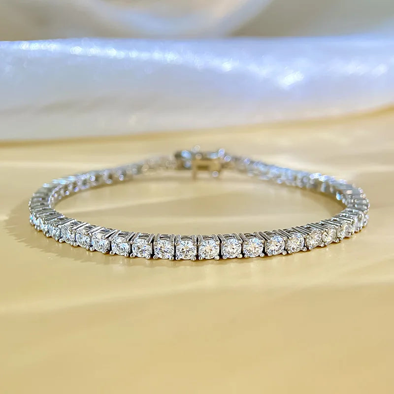 925 Sterling Silver Moissanite Bracelet 3mm D VVS1 Diamond with GRA for Women