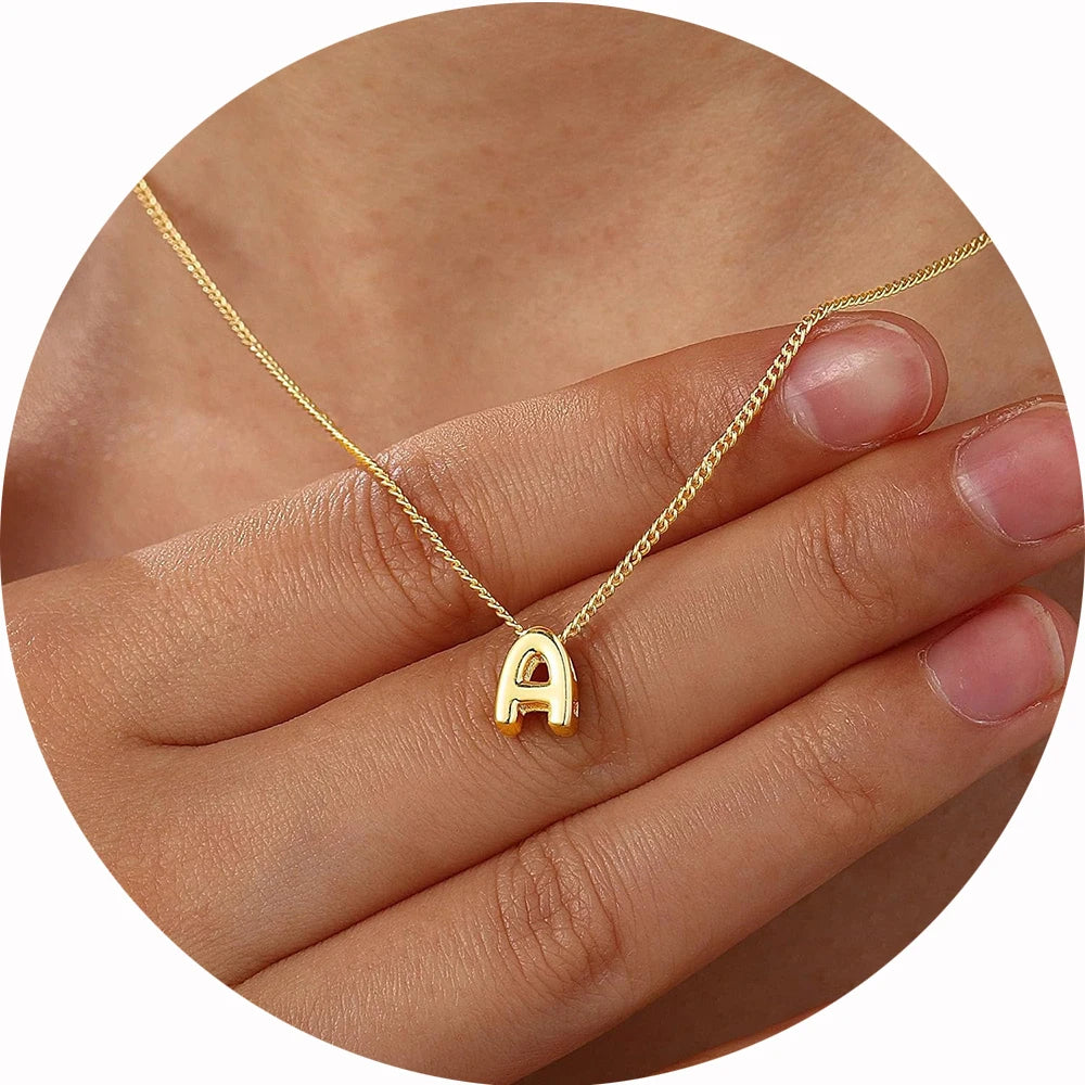 Dainty Mini Bubble Letter Necklace Gold Plated