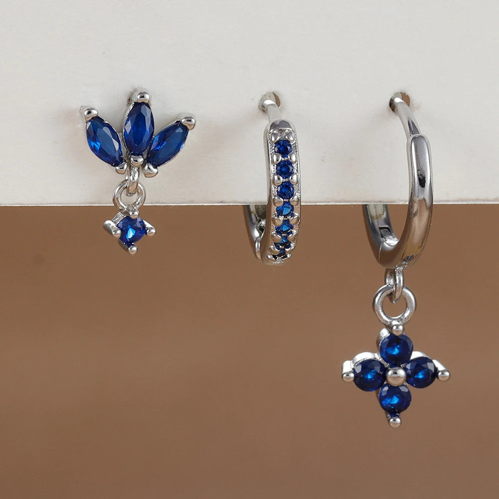3PCS Orange Blue Zircon Hanging Earrings Set for Wome