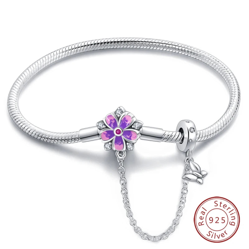 Bracelet Silver 925  17-20CM Star Moon Sun Four Leaf Clover Green Zircon