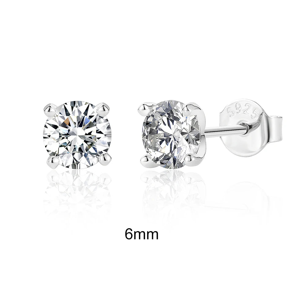0.5-1.2 Carat D Color Moissanite Ear Stud Earrings For Women 925 Sterling Silver Sparkling