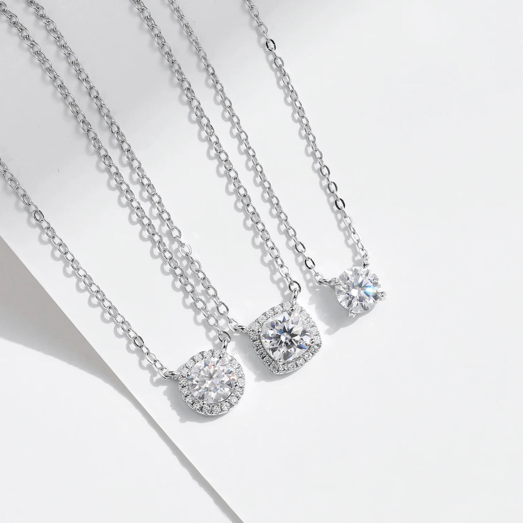 Square & Round Halo Moissanite 925 Sterling Silver Pendant