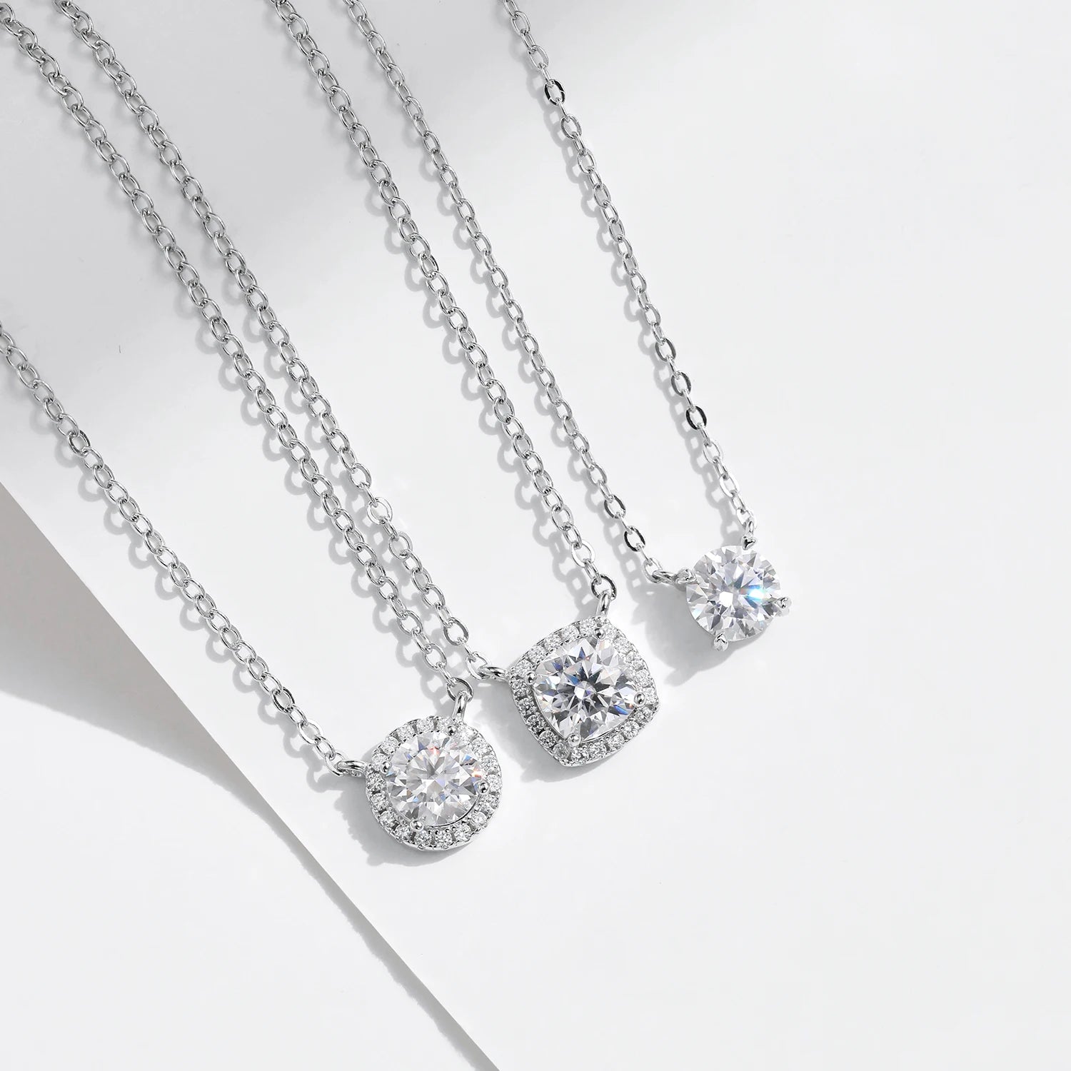 Square & Round Halo Moissanite 925 Sterling Silver Pendant
