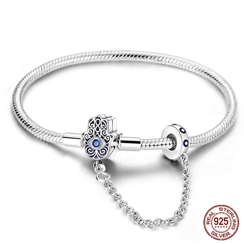 Bracelet Silver 925  17-20CM Star Moon Sun Four Leaf Clover Green Zircon