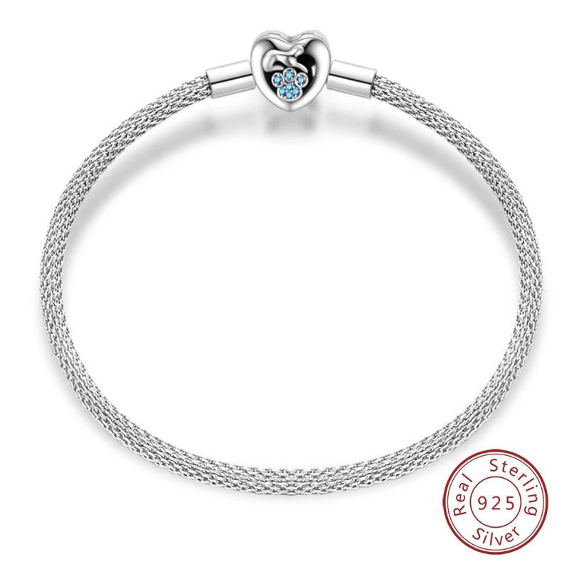 Bracelet Silver 925  17-20CM Star Moon Sun Four Leaf Clover Green Zircon
