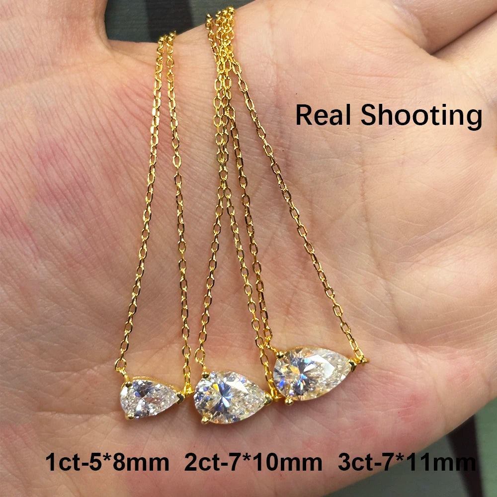 1-3CT Pear Cut Moissanite Pendant Necklace S925 Silver East West Solitaire Water Drop Diamond Neck
