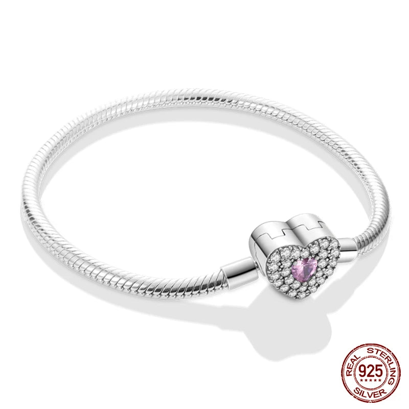 Bracelet Silver 925  17-20CM Star Moon Sun Four Leaf Clover Green Zircon