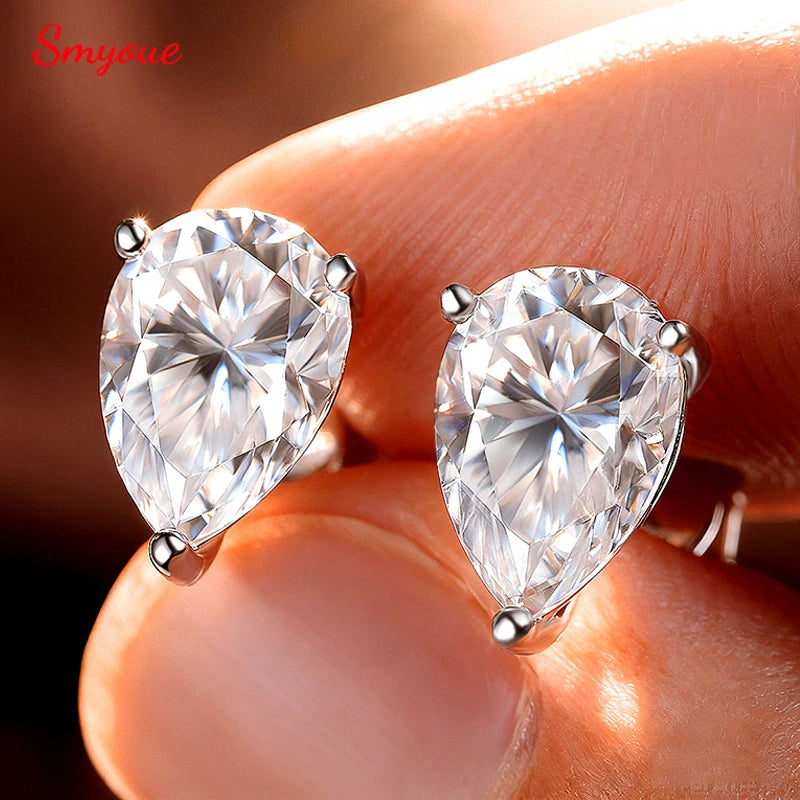 Smyoue 0.5CT 1CT Pear Cut Certified Moissanite Stud Earrings