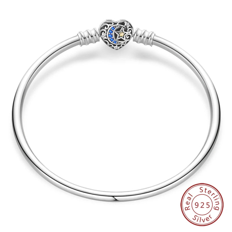 Bracelet Silver 925  17-20CM Star Moon Sun Four Leaf Clover Green Zircon