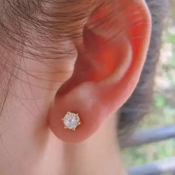 Classic Golden Six Claw Moissanite Stud Earrings