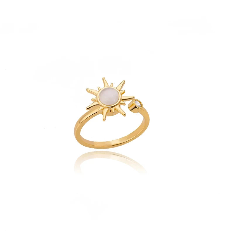 Stainless Steel Lotus Flower Ring for Women Gold Color Vintage Stone Opal Oval