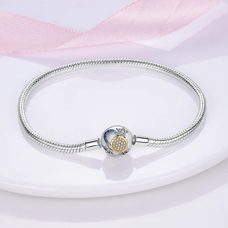 Bracelet Silver 925  17-20CM Star Moon Sun Four Leaf Clover Green Zircon