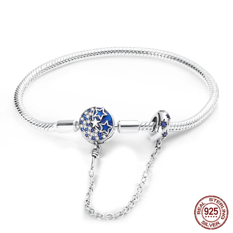 Bracelet Silver 925  17-20CM Star Moon Sun Four Leaf Clover Green Zircon