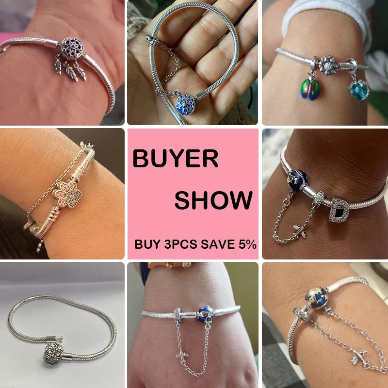 Bracelet Silver 925  17-20CM Star Moon Sun Four Leaf Clover Green Zircon