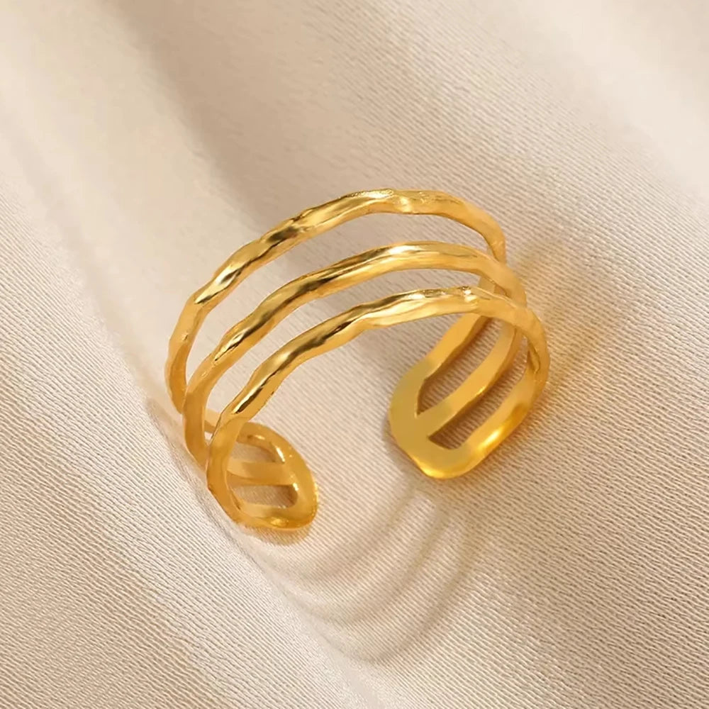 Stainless Steel Rings for Women Gold Color Multilayer Geometric Open Ring Vintage