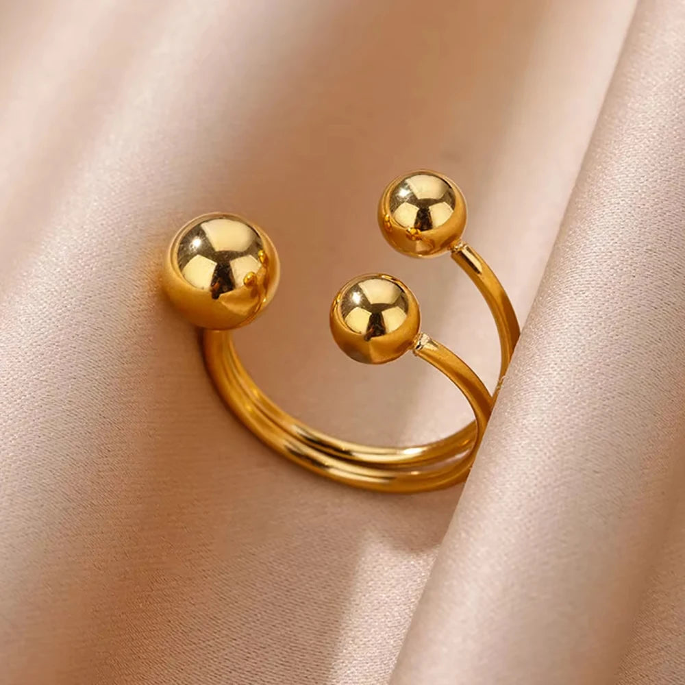 Stainless Steel Rings for Women Gold Color Multilayer Geometric Open Ring Vintage
