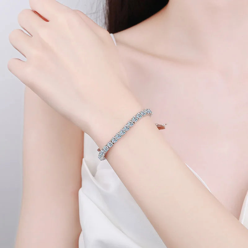 925 Sterling Silver Moissanite Bracelet 3mm D VVS1 Diamond with GRA