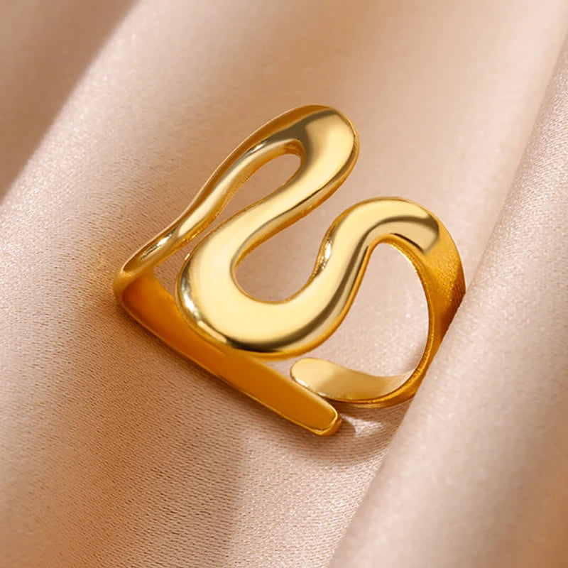 Stainless Steel Rings for Women Gold Color Multilayer Geometric Open Ring Vintage
