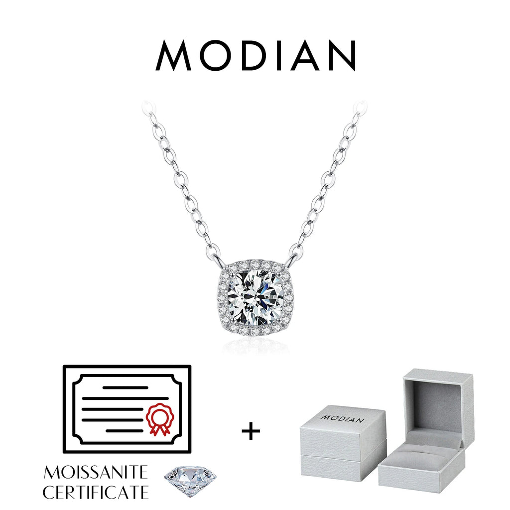 Square & Round Halo Moissanite 925 Sterling Silver Pendant