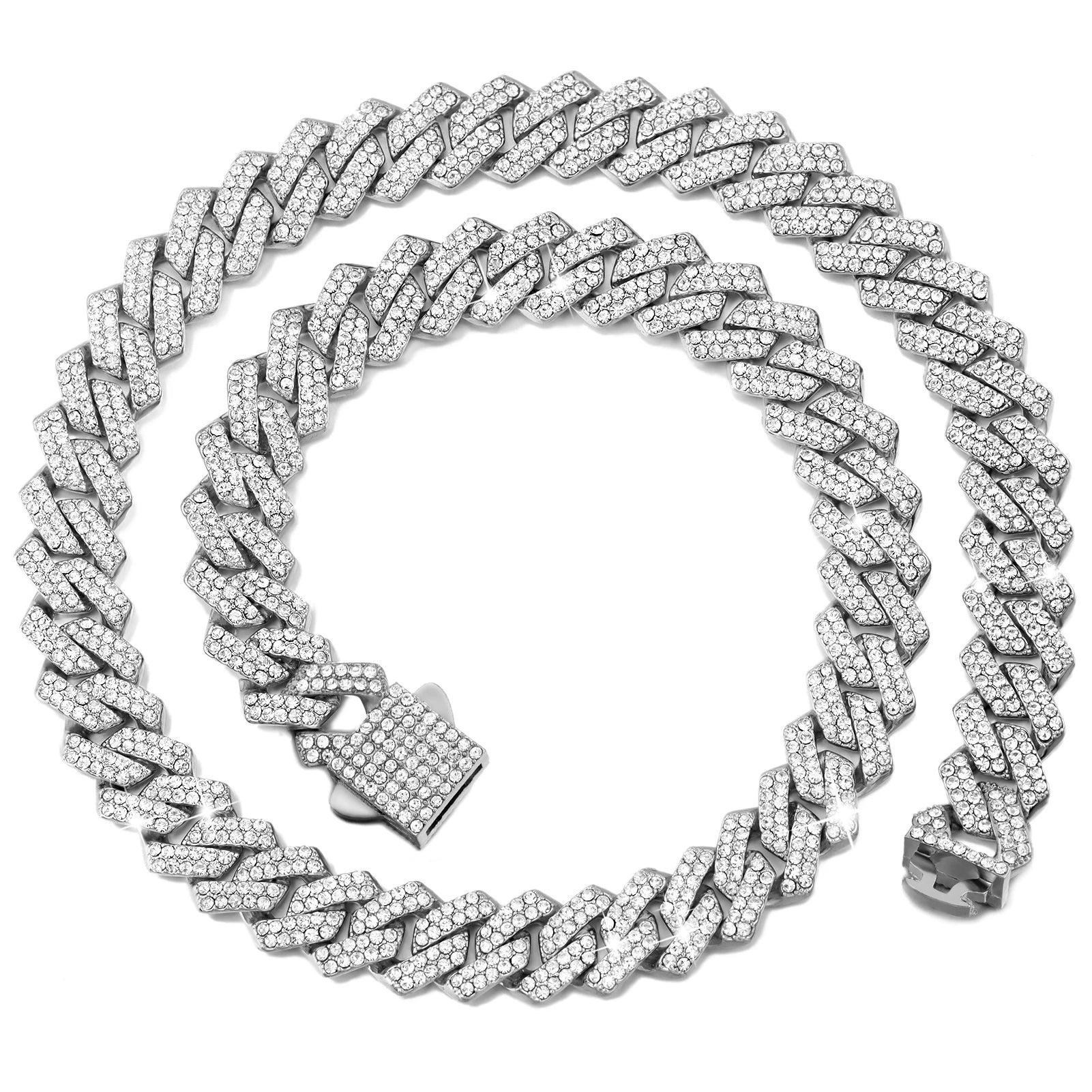 Iced Out Cuban Link Chain 14MM Prong Rhombus Diamond Cuban Chain