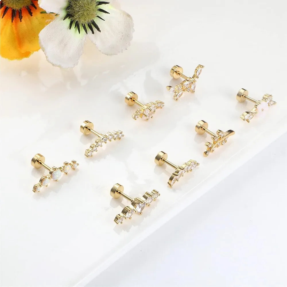 Bobisty 1pc 16G Cartilage Earring Stainless Steel Opal CZ Cartilage Conch Helix