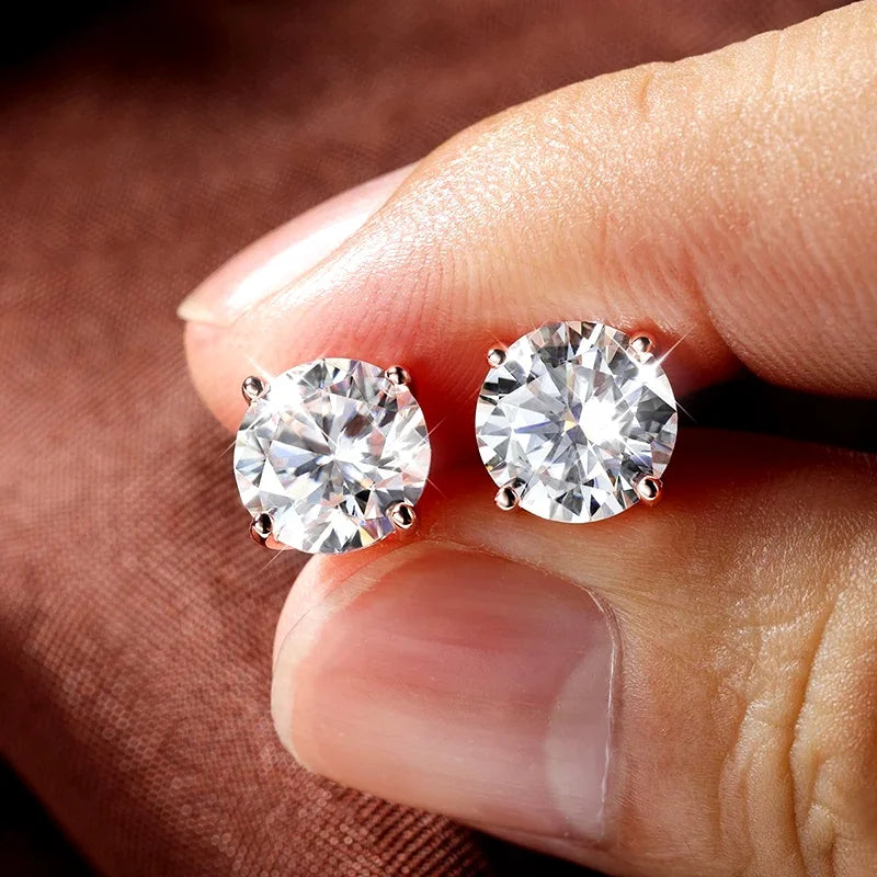 0.2-3CT Moissanite Stud Earrings For Women Rose Gold Tone Plated Solid 925 Sterling Silver Sparkling Lab Created Diamond
