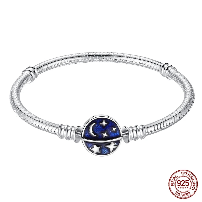 Bracelet Silver 925  17-20CM Star Moon Sun Four Leaf Clover Green Zircon