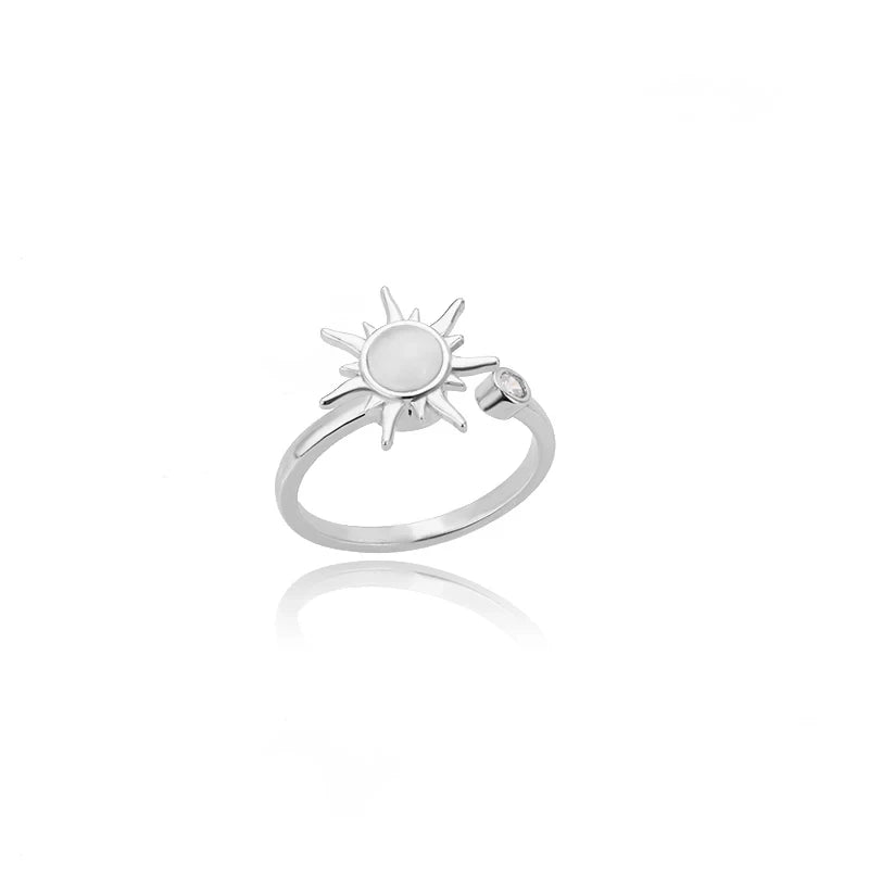 Stainless Steel Lotus Flower Ring for Women Gold Color Vintage Stone Opal Oval