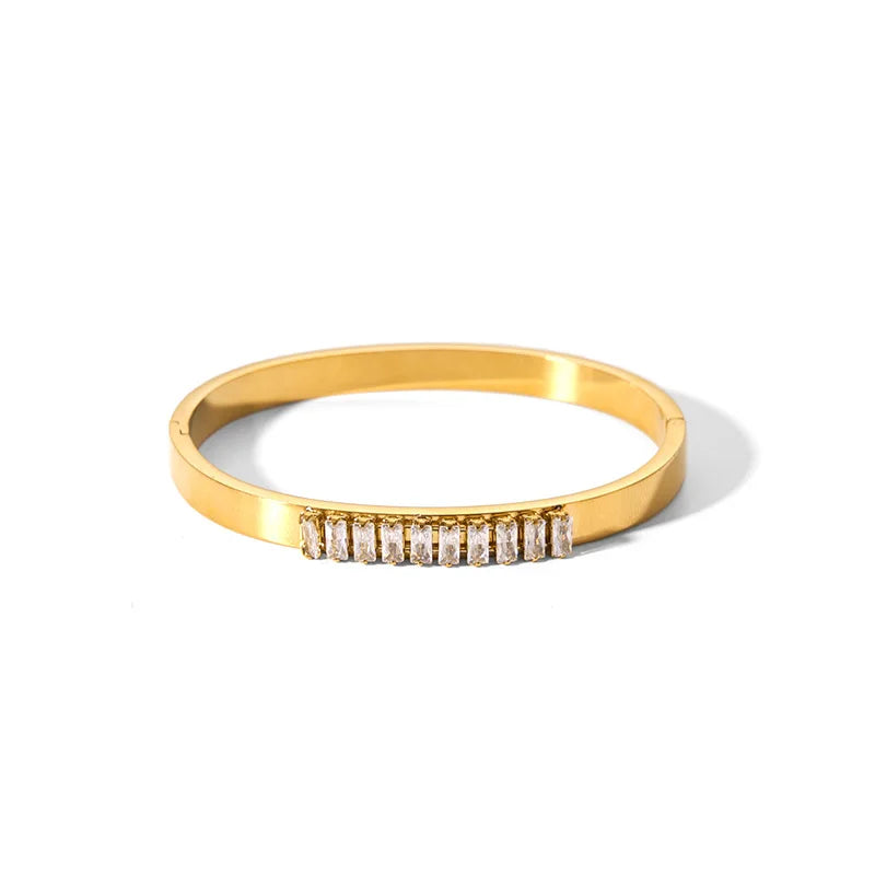 Waterproof Cubic Zirconia Bangles Stainless Steel Bracelets Tarnish Free  Jewelry for Women