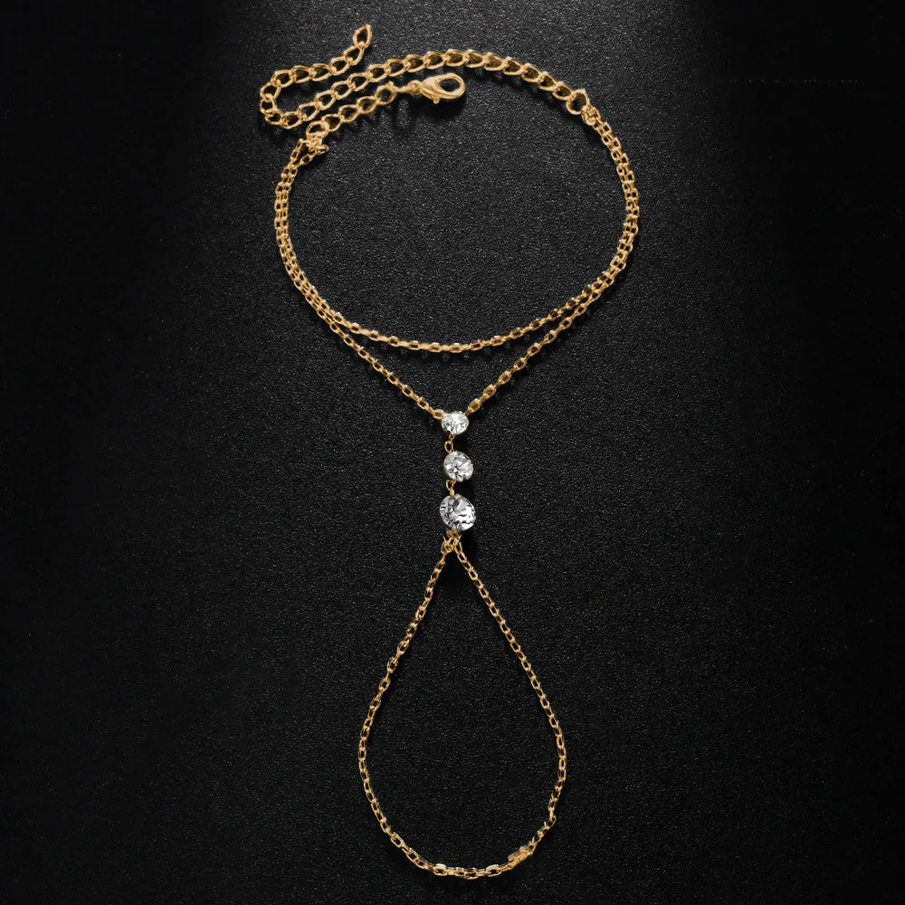 Ring Bracelet  14k Gold Plated Dainty Finger Dainty Slave Bracelets Cubic Zircon