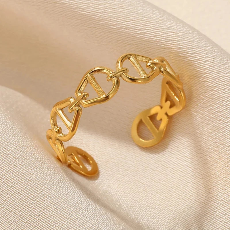 Stainless Steel Rings for Women Gold Color Multilayer Geometric Open Ring Vintage