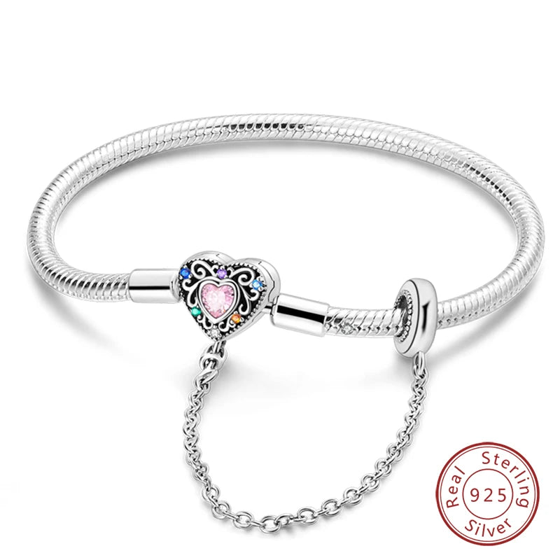 Bracelet Silver 925  17-20CM Star Moon Sun Four Leaf Clover Green Zircon