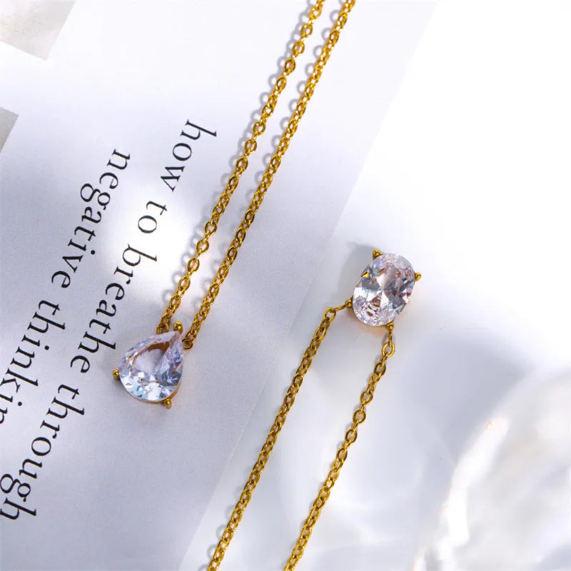 Gold Water Drop Oval Lab Diamond Chocker Necklace