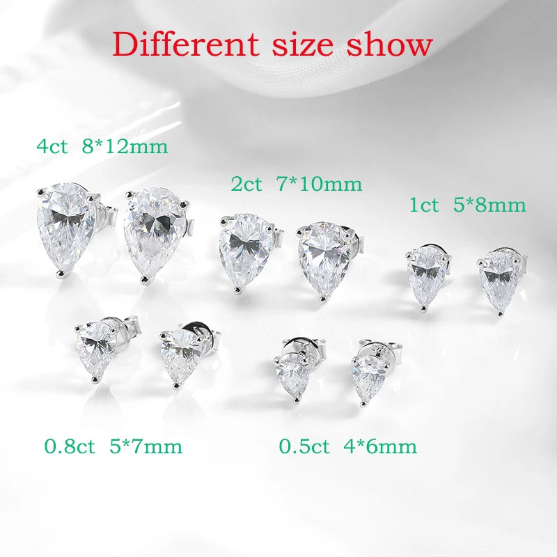 Smyoue 0.5CT 1CT Pear Cut Certified Moissanite Stud Earrings
