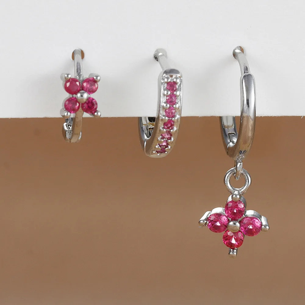 3PCS Orange Blue Zircon Hanging Earrings Set for Wome