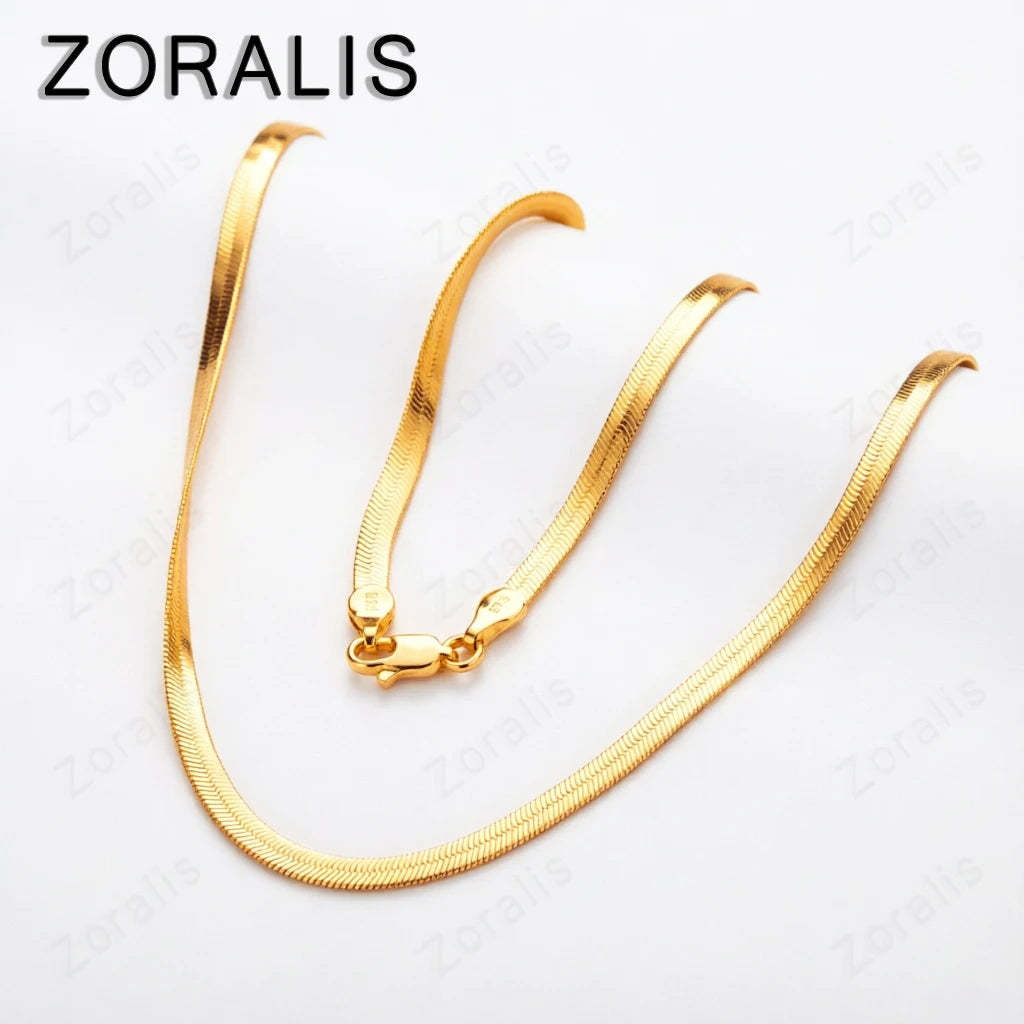 Gold Fine 4MM Blade Flat Snake Chain Necklace
