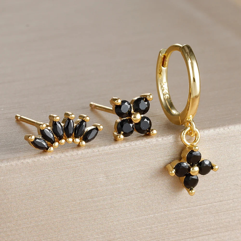 3PCS Orange Blue Zircon Hanging Earrings Set for Wome