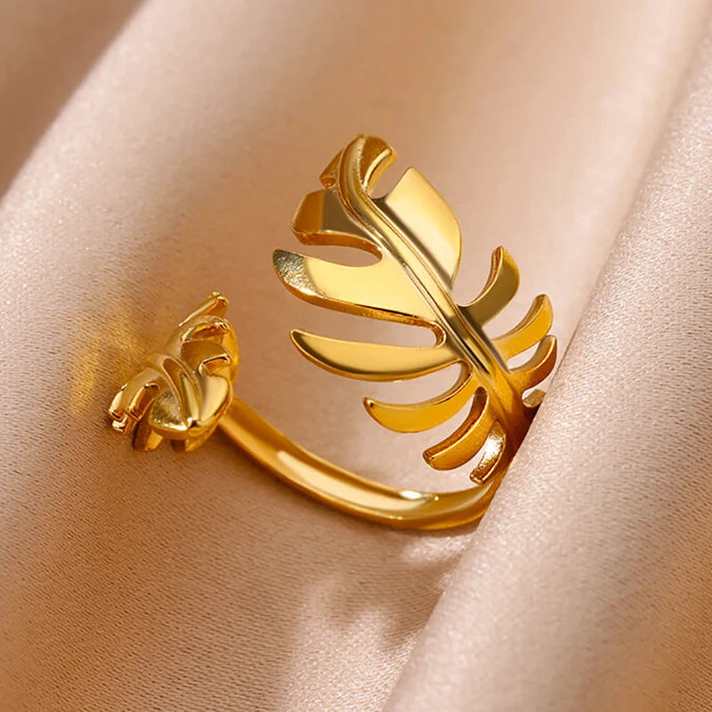 Stainless Steel Rings for Women Gold Color Multilayer Geometric Open Ring Vintage