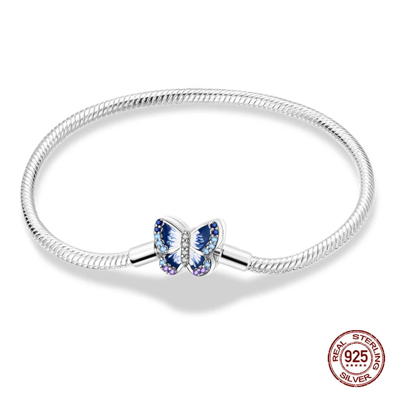 Bracelet Silver 925  17-20CM Star Moon Sun Four Leaf Clover Green Zircon