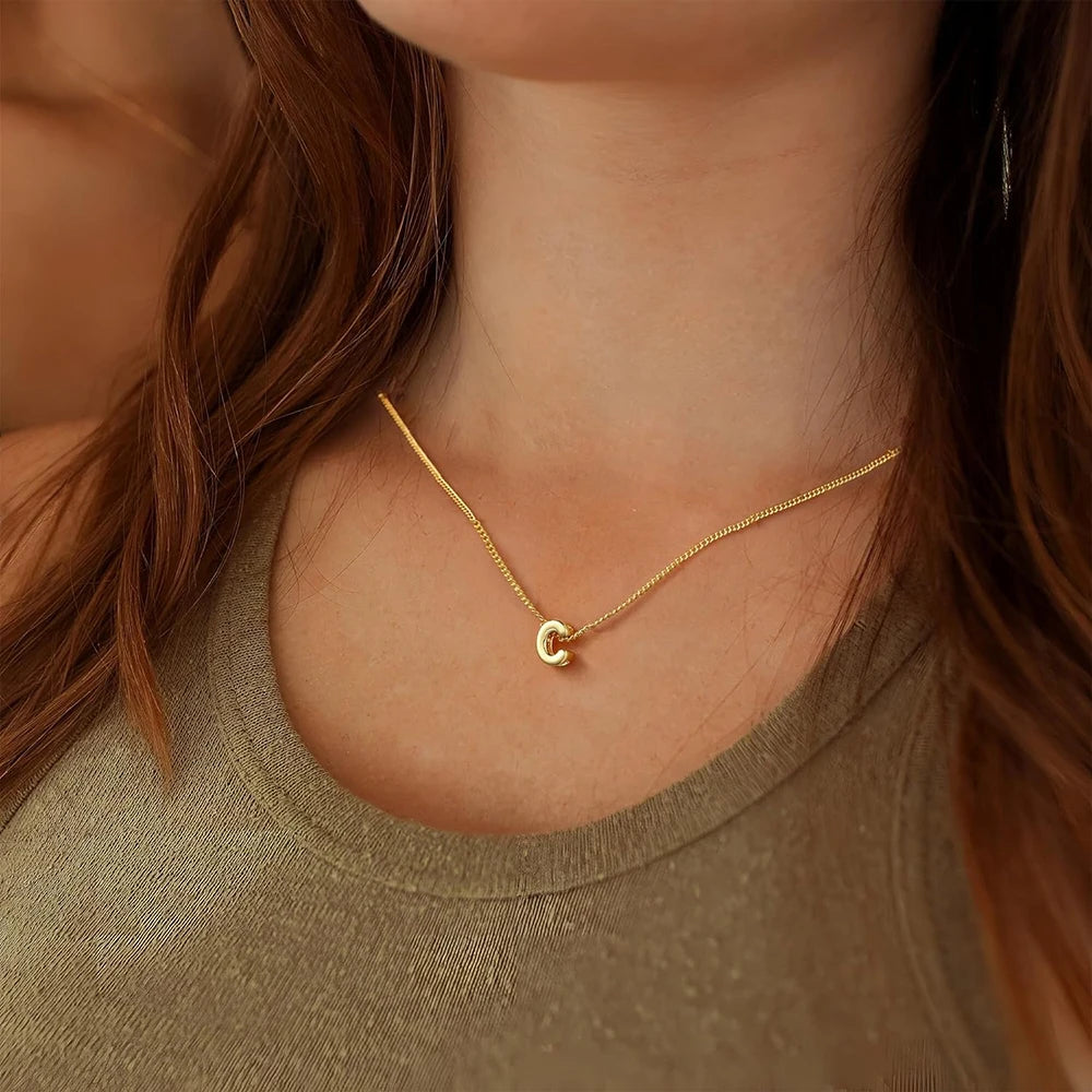 Dainty Mini Bubble Letter Necklace Gold Plated