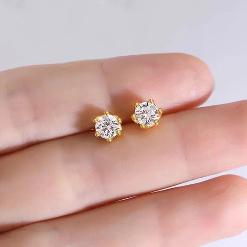Classic Golden Six Claw Moissanite Stud Earrings