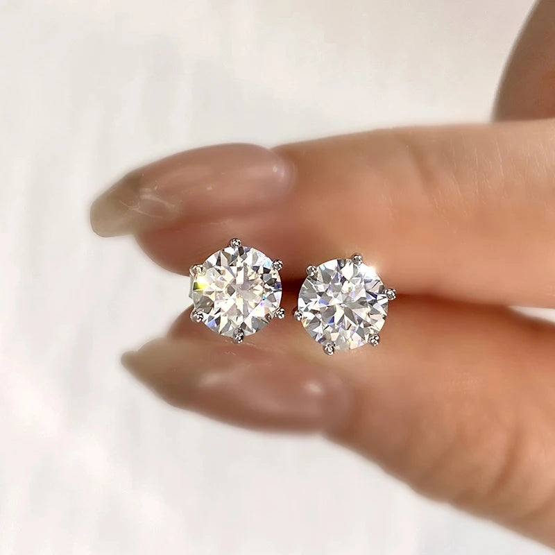 Moissanite Stud Earrings Lab Diamond 925 Sterling Silver Gold Plated Wedding