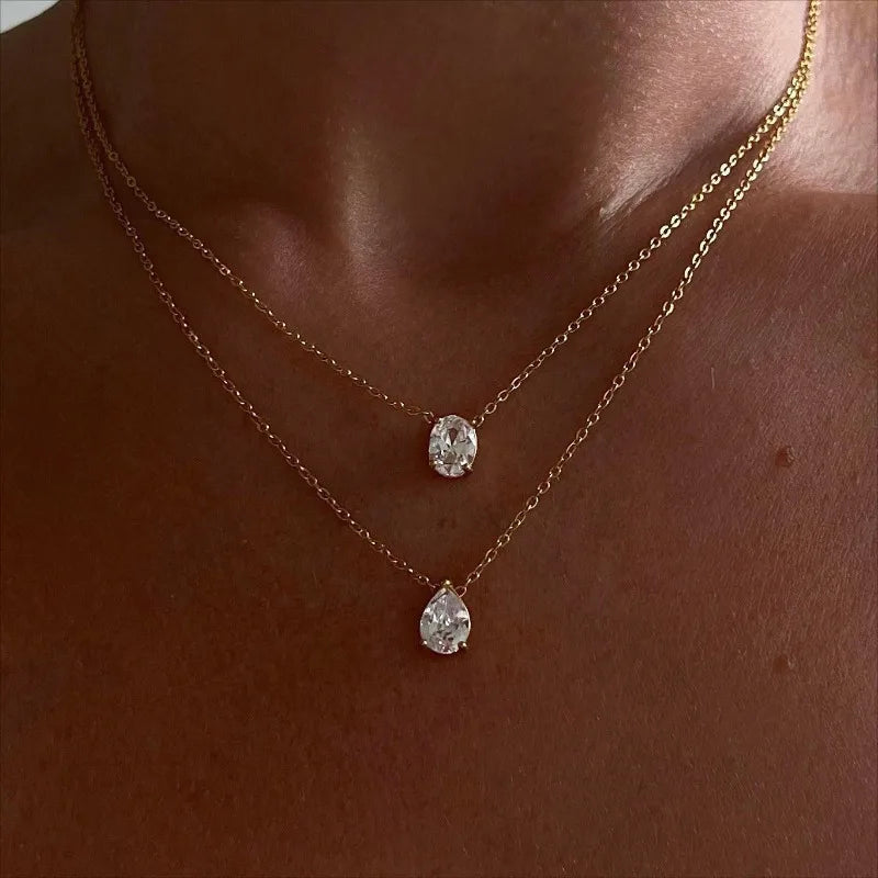 Gold Water Drop Oval Lab Diamond Chocker Necklace