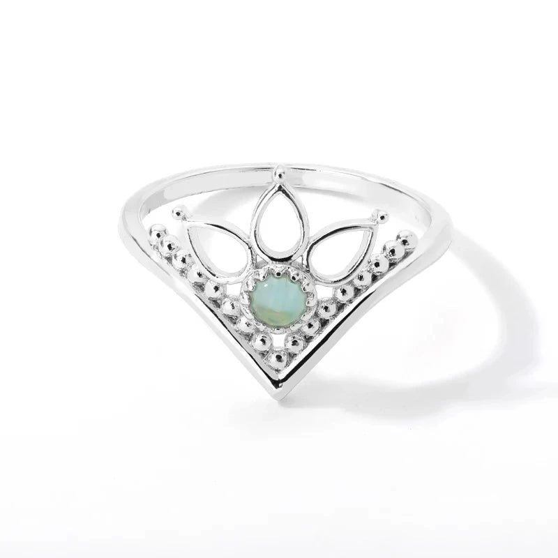 Stainless Steel Lotus Flower Ring for Women Gold Color Vintage Stone Opal Oval