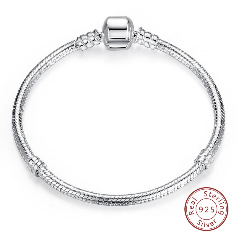 Bracelet Silver 925  17-20CM Star Moon Sun Four Leaf Clover Green Zircon